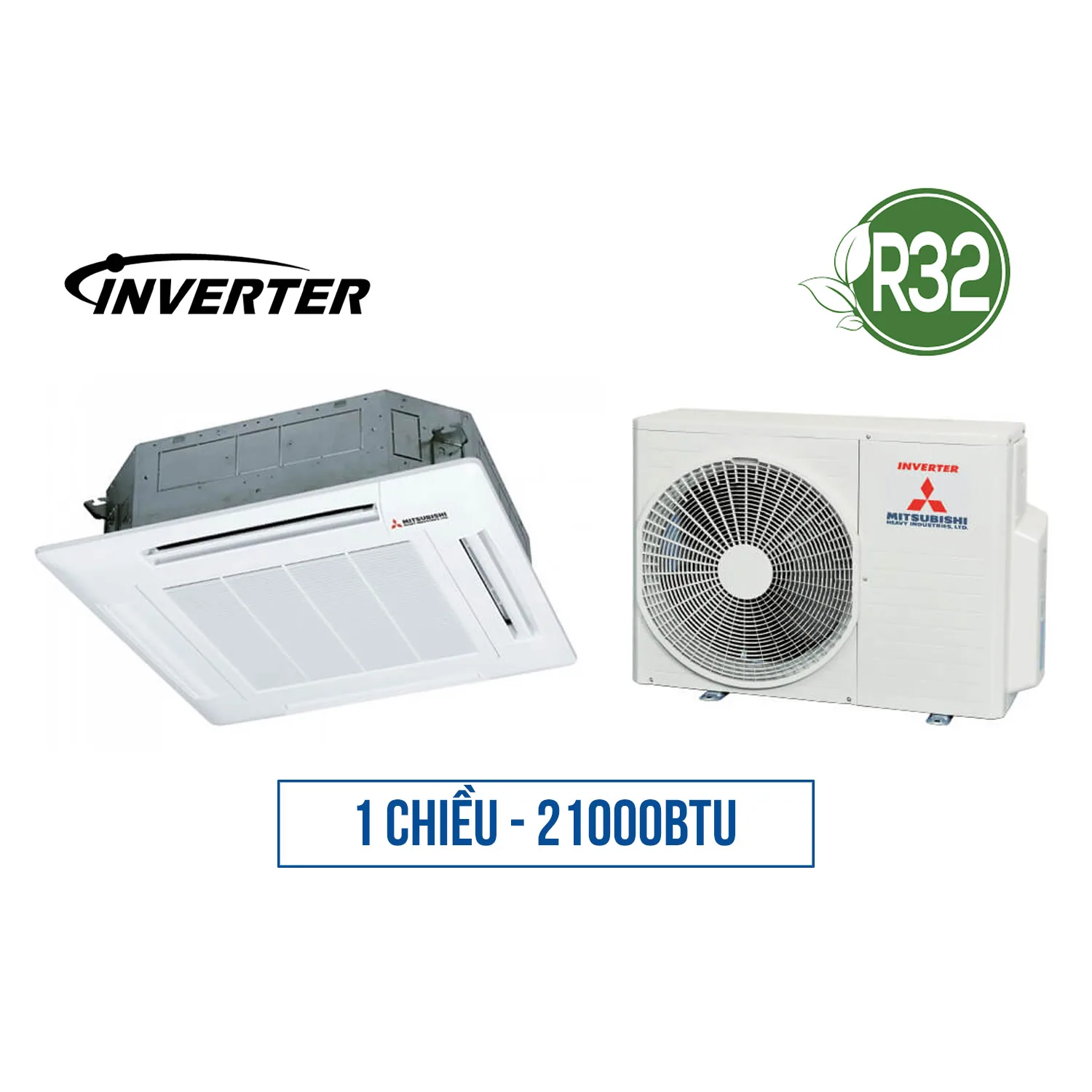 Điều Hòa Âm Trần Cassette Mitsubishi 1 Chiều Inverter 21.000 BTU (FDT60YA-W5/FDC60YNA-W5 + T-PSA-5BW-E) Điều Khiển Không Dây (RCN-T-5BW-E2)